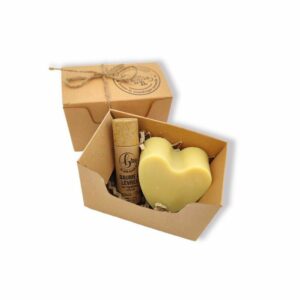 aperçu du contenu du coffret Savon Cœur et Baume à lèvres